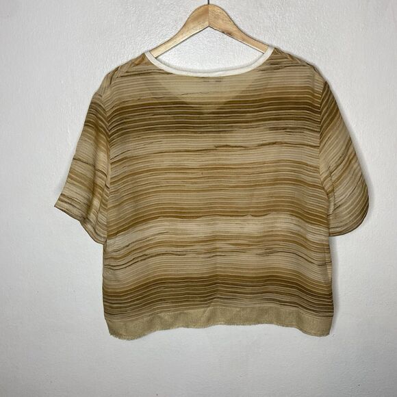 KD Spring Lagenlook Artsy Short Sleeve Top Tan V-Neck Shirt Lined Women’s XL‎ - Picture 7 of 16